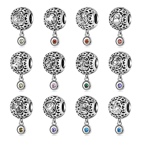 KEDDJI 925 Sterling Silber Zodiac Collection Charm Dangle Beads, Diy Anhänger Geschenk For Frauen Mädchen Kompatibel mit Pandora Troll Chamilia Charm Armband und Halsketten, Set, von KEDDJI