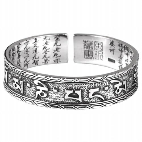 KEDDJI 999 Reines Silber Armband mit Personalisierten Sechs Zeichen Wahre Wörter Solid Graviert Breite Männer Herz Sutra Silber Armband, silbrig von KEDDJI