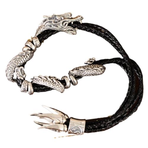 KEDDJI S925 Schmuck Dominierende Drachen Armband Männer Reines Silber Übertrieben Persönlichkeit Klatschleder Seil, silbrig von KEDDJI