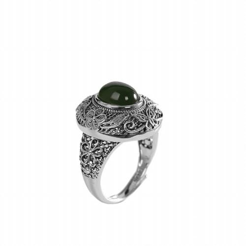 KEDDJI S925 Sterling Silber Eingelegt Hetian Jade Ring Retro Personalisierte Armband, Ring von KEDDJI