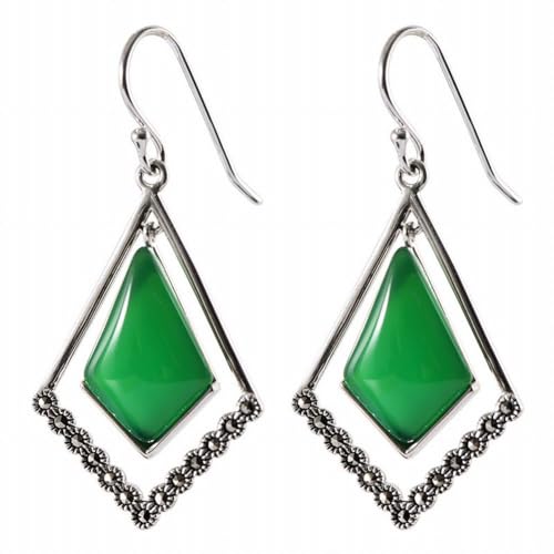 S925 Silber Diamant Doppelschicht Grüner Achat Ohrringe Personalisierte Jade Chalcedon Ohrringe, KEDDJI, Grün von KEDDJI