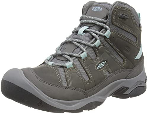 KEEN Circadia Damen Halbhohe bequeme wasserdichte Wanderstiefel, Steel Grey/Cloud Blue, 10 Wide von KEEN