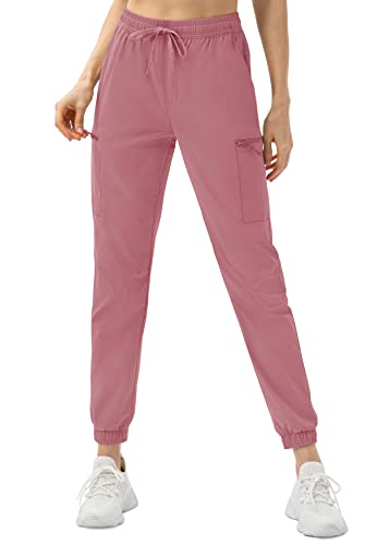 KEFITEVD Damen Cargo Jogger Hose Funktions Gym Sporthose Lang Sommer Outdoorhose Frühling Trekking Hosen Elastisch Sommerhose mit Elastischer Beinabschluss Freizeit Fahrradhose Grau Rosa M von KEFITEVD