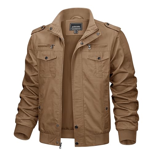 KEFITEVD Bomberjacke Herren Frühling Herbst Herrenjacke Bundeswehr Jacke Bomberjacke Männer Übergangsjacke Herren Motorradjacke Übergangsjacke Kurz Mantel Khaki XL von KEFITEVD