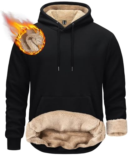 KEFITEVD Herren Kapuzenpullover Mittelschwere Fleece Sweatshirts für Männer Dicke, mit Sherpa gefütterte Kapuzenpullis Herren Pullover Sweatshirts von KEFITEVD