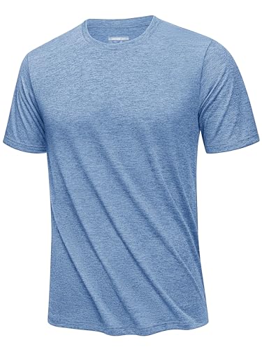 KEFITEVD Männer T-Shirt Rundhals Ausschnitt Trainingsshirt Leicht Quick-Dry Sportshirt Sommer Kurzarm Shirt Outdoor Laufen Fitness Funktionsshirt Regular Fit Hellblau XXL von KEFITEVD