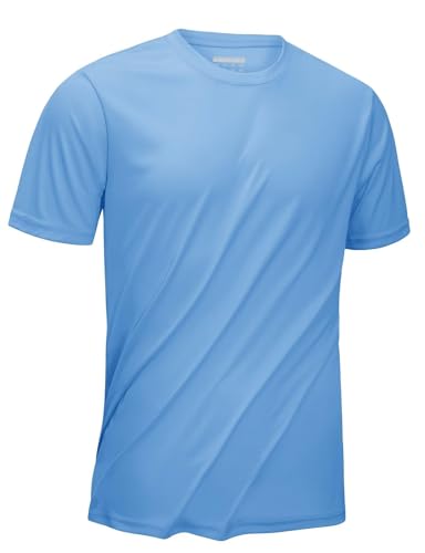 KEFITEVD Sportshirt Herren Kurzarm Einfarbig Sommer Gym Shirt Polyester Workout Fitness Oberteil Outdoor UV Schutz Bekleidung Männer Hellblau 3XL von KEFITEVD