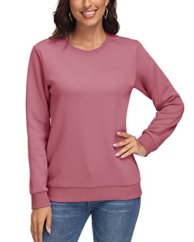 KEFITEVD Thermo Sweatshirt Damen Casual Outdoor Pulli Fleece Crewneck Freizeitshirt Warm Sport Fleeceshirt Winter Rundhalsausschnitt Arbeitspullover Freizeit Kleidung Grau Rosa 2XL von KEFITEVD