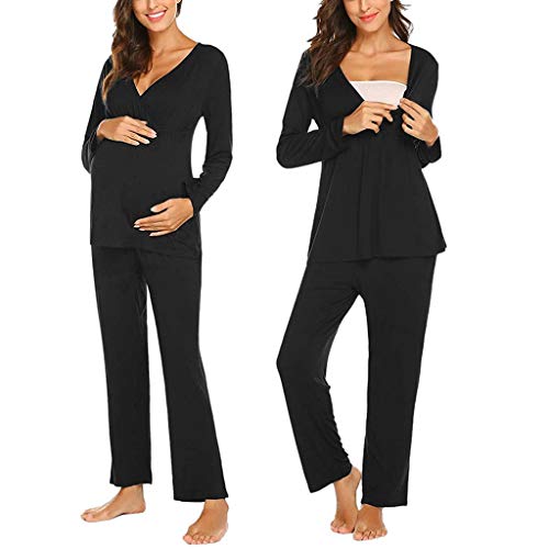 Damen Stillnachtwäsche Langarm Thermo Umstandsschlafanzug Set Pyjama Hosen Für Schwangere Pyjama-Set Maternity Schwarz Stillpyjama Zweiteiliger Schlafanzug Umstands Kleidung von KEIZHUONIQIU