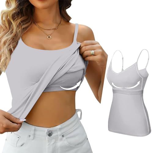 Damen Unterhemd BH-Hemd Basic U-Ausschnitt Eingebauter BH Bügelloser Gepolstert Verstellbare Spaghettiträger Tank Tops mit Integriertem Bh Ohne Bügel Große Größe Bequeme Hemd Fitting Yoga BH von KEIZHUONIQIU