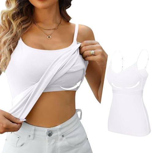 Damen Unterhemd BH-Hemd Basic U-Ausschnitt Eingebauter BH Bügelloser Gepolstert Verstellbare Spaghettiträger Tank Tops mit Integriertem Bh Ohne Bügel Große Größe Bequeme Hemd Fitting Yoga BH von KEIZHUONIQIU