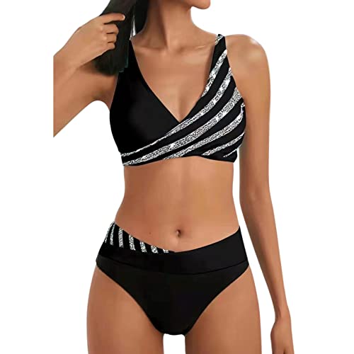 KEIZHUONIQIU Damen Bikini Set sexy Push up Crossover Bademode Zweiteiliger Frauen Swimsuit Set V Ausschnitt überkreuztes Oberteil mit Bauchweg Hohe Taille Bauchkontrolle Badeanzüge Swimsuit von KEIZHUONIQIU