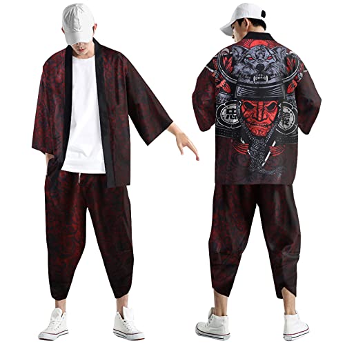 KEIZHUONIQIU Herren Freizeit Kimono Pyjamas Traditionelles Japanischer Kimono Haori Kostüm Taoistische Robe Langärmliger Schlafrock Chinesischer Stil Umhang Nachthemd Bademantel Yukata Coat von KEIZHUONIQIU