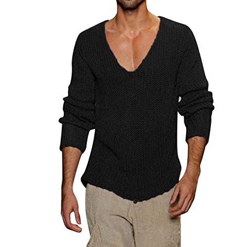 KEIZHUONIQIU Herren Strickpullover V Ausschnitt Gestrickt Pullover Sweater Winterpullover Graue Pulli Weich Warmer Jumper Lange Ärmel Übergangsoberteil von KEIZHUONIQIU