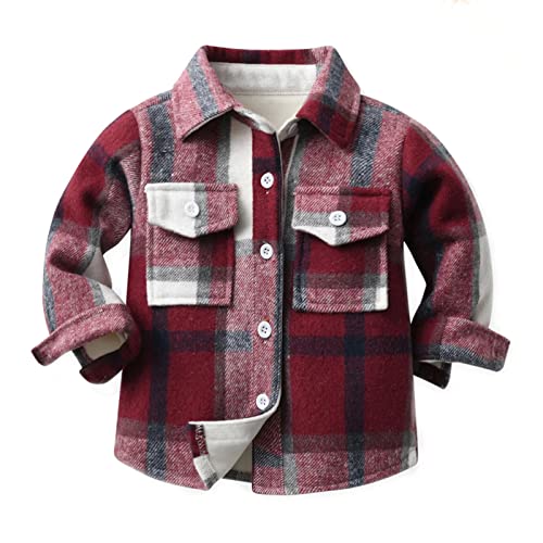 KEIZHUONIQIU Jungen Kariertes Hemd Kariertem Hemdjacke Kinder Übergangsjacke Button-Down Winterjacke Flanellhemd Mädchen Freizeithemden Hemd Jacke Arbeitsjacke von KEIZHUONIQIU