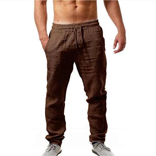 KEIZHUONIQIU Leinenhose Herren Lang Sommer Leicht Sommerhose Loose Fit Freizeithose Atmungsaktiv Bequem Baumwollehosen Casual Strandhosen Freizeithose Männer Leinen Hosen mit Tasche von KEIZHUONIQIU