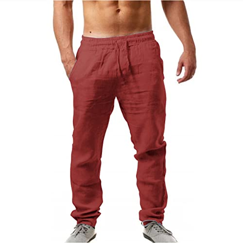 KEIZHUONIQIU Leinenhose Herren Lang Sommer Leicht Sommerhose Loose Fit Freizeithose Atmungsaktiv Bequem Baumwollehosen Casual Strandhosen Freizeithose Männer Leinen Hosen mit Tasche von KEIZHUONIQIU