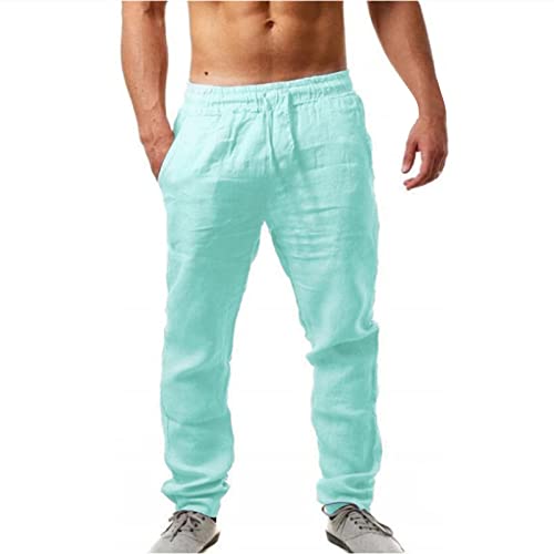 KEIZHUONIQIU Leinenhose Herren Lang Sommer Leicht Sommerhose Loose Fit Freizeithose Atmungsaktiv Bequem Baumwollehosen Casual Strandhosen Freizeithose Männer Leinen Hosen mit Tasche von KEIZHUONIQIU