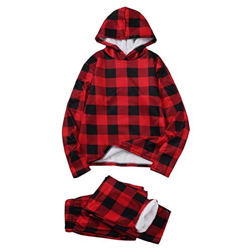 KEIZHUONIQIU Matching Pyjamas Couple Familienkleidung Classic Plaid Merry Christmas Pyjama Samt Kapuzen Sweatshirt Hosen Sets Tops Hosen Sets von KEIZHUONIQIU