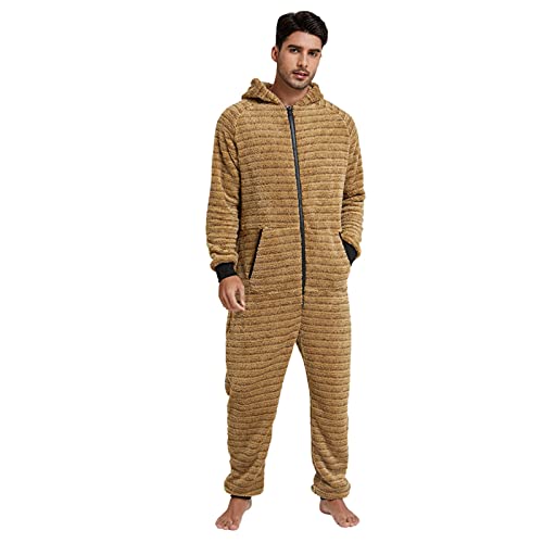 KEIZHUONIQIU Sweat Overall Herren Jumpsuits Hauskleidung Flauschige Einteiliger Pyjama Warm Overall Winter Strampelanzug Mit Kapuze & Reißverschluss Strampler Nachtwäsche Sportanzug von KEIZHUONIQIU