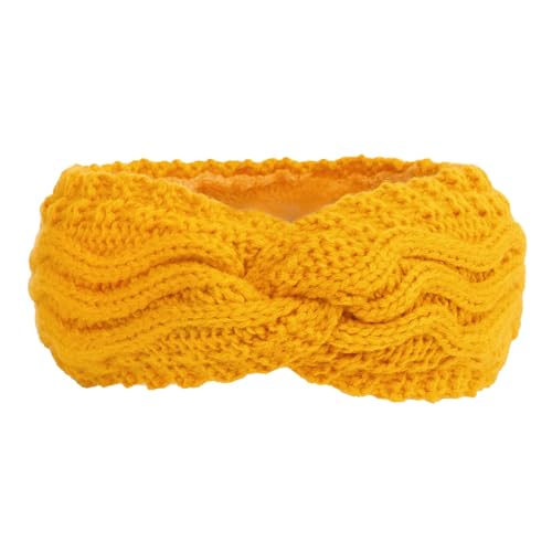 KEIZHUONIQIU Winter-Stirnbänder für Damen, mit Flausch-Fleece gefüttert, Ohrenwärmer, Zopfmuster, warm, Häkel-Stirnband, Geschenke Handtücher Set (Yellow, One Size) von KEIZHUONIQIU