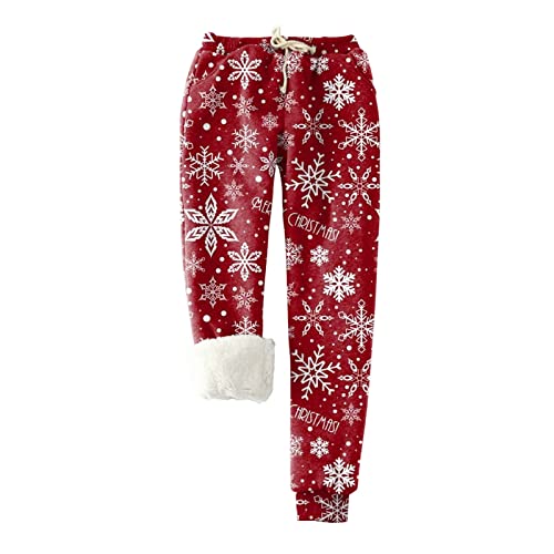 KEIZHUONIQIU Winterhose Damen Haushose Fitnesshose Damen Weihnachten Bedruckte Winter warme sportliche Jogginghose gefütterte Jogger Fleecehose von KEIZHUONIQIU