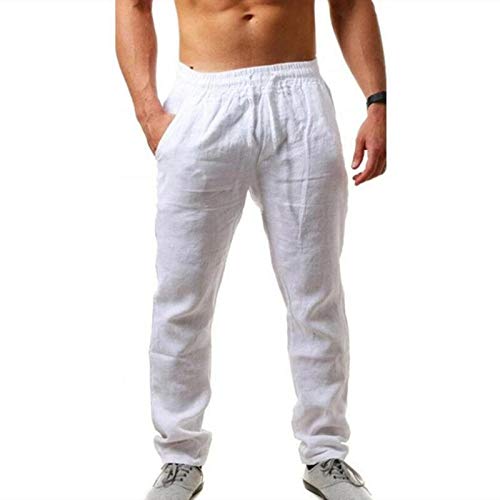 Leinenhose Herren Lang Sommer Leicht Sommerhose Loose Fit Freizeithose Atmungsaktiv Bequem Baumwollehosen Casual Strandhosen Freizeithose Männer Leinen Hosen mit Tasche von KEIZHUONIQIU