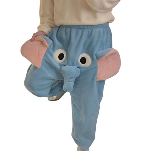 Pyjamahose Couple Elephant Lange Warme Plüsch Damen Herren Weiche Schlafhose Flauschige Plüschhose Schlafanzughose Lustige Schlafanzug Hose Neuartige Haushose Lockere Unisex von KEIZHUONIQIU