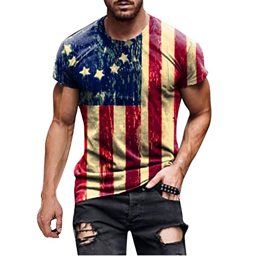 T-Shirts Herren Sommer USA Flagge Aufdruck Tshirt Basic Kurzärmliges T Shirts Regular Fit Hemden Shirts Streetstyle Tops von KEIZHUONIQIU