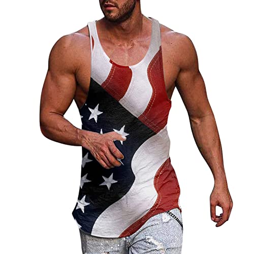 Tank Tops Herren Ärmellos Muskelshirt Classics USA Fahne Bedrucktes T-Shirt Beiläufige Tankshirt Bodybuilding Stringer Weste Leicht Strandtop von KEIZHUONIQIU