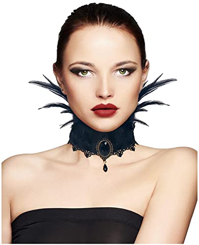 keland Damen Lolita Feder Choker Anhänger Halskette Romantischen Goth Halsband Vampirkostüm Schmuck (A-Schwarz) von keland