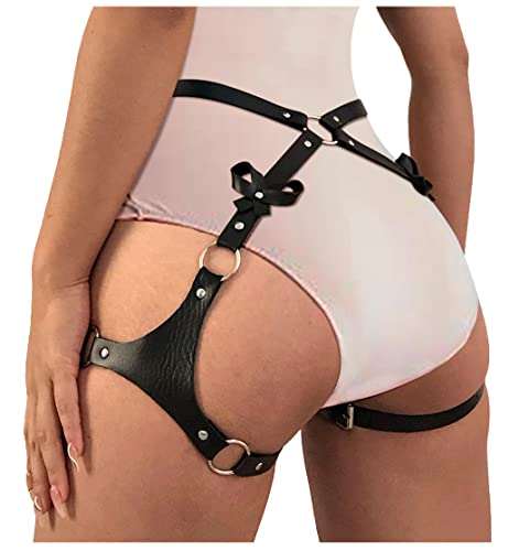 keland Damen Steampunk Leder Bein Harnisch Strumpfband Strapsen Halter Strapsgürtel Garter Belt für Rave Outfit (Schwarz-004) von keland