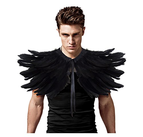 keland Gothic Feder Achselzucken Schal Poncho Halloween Party Kostüm Epauletten Fliege Krawatte Kragen（Schwarz） von keland