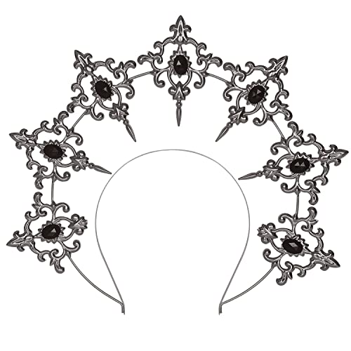 keland Gothic Lolita Sonne Halo Krone Haarreif Mary Goddess kopfschmuck Barocke Tiaras Haarschmuck Halloween Haar Accessoire (S-Silber) von keland