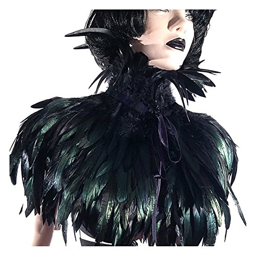 keland Gothic Feder Umhang Schal Bolero Kragen Federumhang Federkragen Federjacke Schultertuch Schulterumhang mit Choker Collar Halloween-Kostüm (Schwarz) von keland