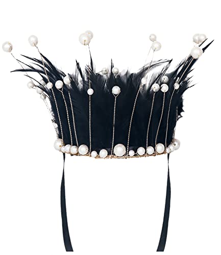 keland Romantische Goth Feder Tiara Perlen Krone Halloween Cosplay Kostüm (A-Schwarz) von keland