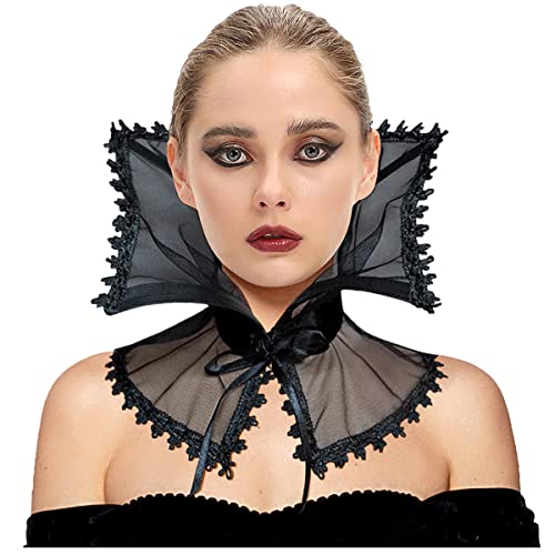 keland Viktorianische Accessoires Gothic Lolita Damen Halskrause Kragen Renaissance Krause Rüschenkragen (Schwarz) von keland