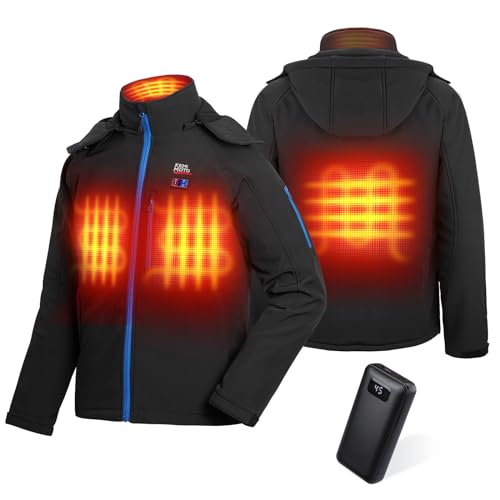 KEMIMOTO Beheizbare Jacke Herren, Heizjacke mit 4 Heizzone, Heizweste mit 9600 mAh Powerbank 3 Einstellbare Heizstufe, Eletriksche Beheizbare Weste mit USB,für Skifahren, Motorradfahren, Outdoor von KEMIMOTO