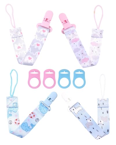 KEMUZ 4Pcs Schnullerkette Baby Mädchen,Baby Schnullerkette Clips Schnullerband,Schnullerkette Stoff Set mit 4er Silikonring,Schnuller Clips,chnuller Kette Nuckelkette Passen Die Meisten Schnuller KEMUZ 4Pcs Schnullerkette Baby Mädchen,Baby Schnullerkette Clips Schnullerband,Schnullerkette Stoff Set mit 4er Silikonring,Schnuller Clips,chnuller Kette Nuckelkette Passen Die Meisten Schnuller von KEMUZ