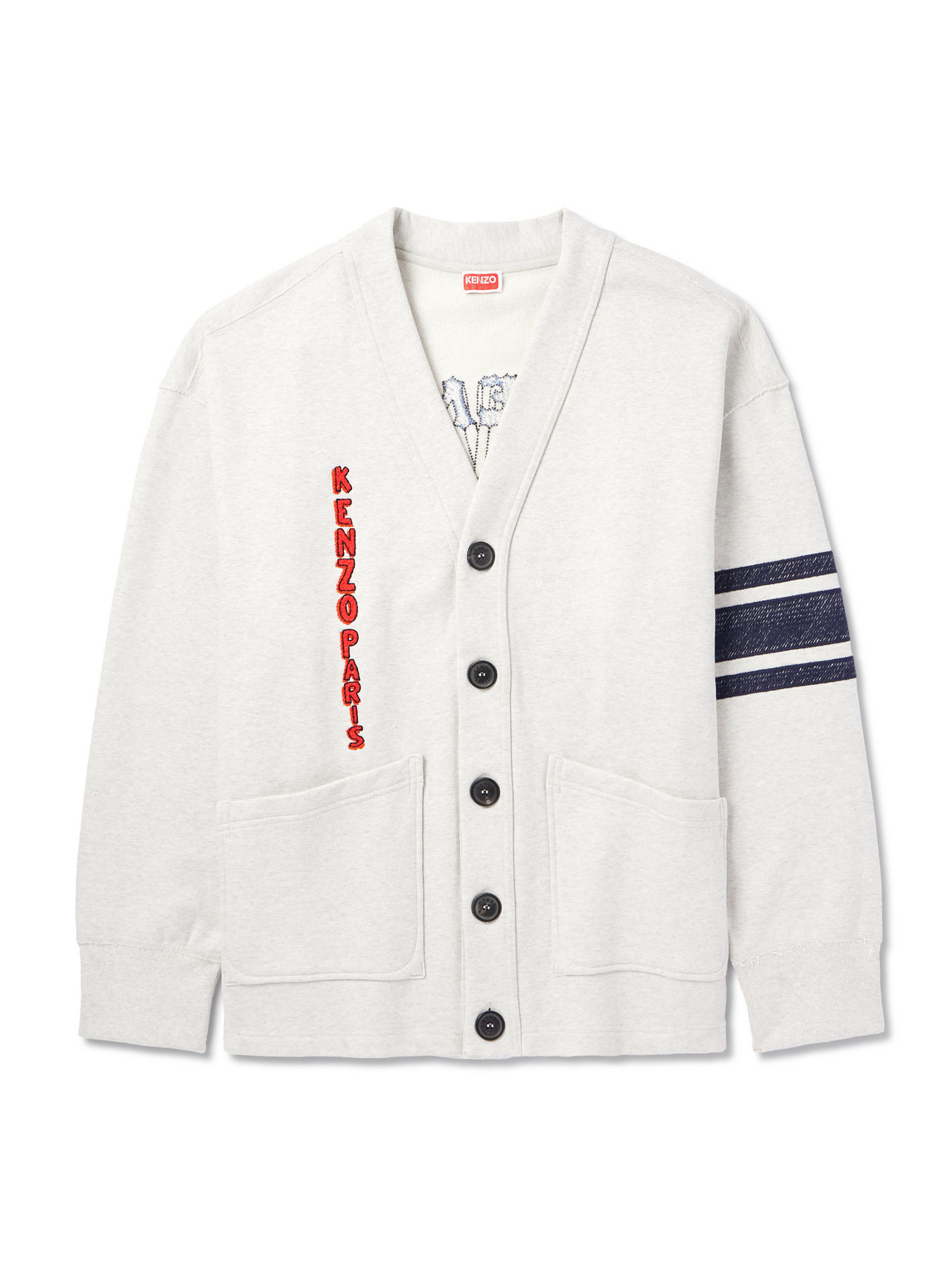 KENZO - Embroidered Striped Cotton-Blend Jersey Cardigan - Men - White - L von KENZO