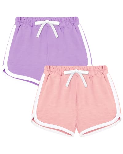 KEREDA Kinder Mädchen Shorts Kurze Hose Radlerhose Sporthose 2er-Pack, Lila/Rosa, 10-12 Jahre von KEREDA