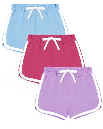 KEREDA Kinder Mädchen Shorts Kurze Hose Sommer Radlerhose Sporthose 3er-Pack, Blau/Lila/Rosarot, 6-7 Jahre von KEREDA