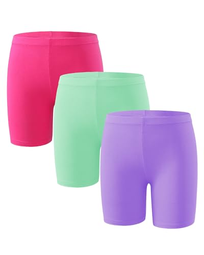 KEREDA Mädchen Kinder Kurze Hose Radlerhose Kurze Leggings Baumwolle Shorts 3 Paar,Rosarot/Violett/Lichtgrün,7-8 Jahre von KEREDA