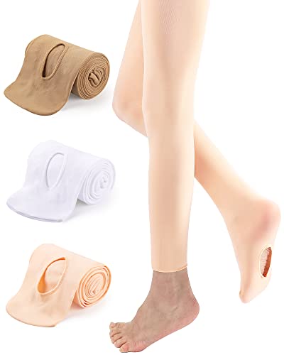 KEREDA Mädchen Kinder Strumpfhose Feinstrumpfhose Ballett Tanzstrumpfhose mit Fuß 110-170 3er Pack, Weiß/Apricot/Hautfarbe, 110-128 von KEREDA