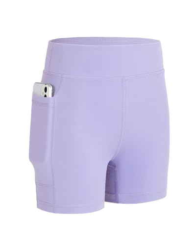 KEREDA Mädchen Kurze Hose Kinder Radlerhose Hosen Shorts Leggings Sporthose Turnhose mit Tasche,Lila,7-8 Jahre von KEREDA