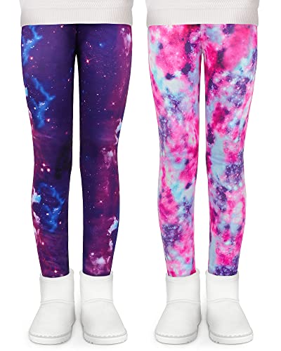 KEREDA Mädchen Leggings Thermo Gefüttert Winter Warme 2er-Pack,Lila Galaxis/Rosa Galaxis,122-128 von KEREDA