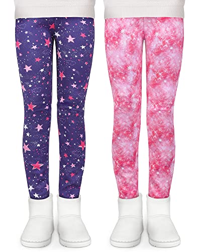 KEREDA Mädchen Leggings Thermo Gefüttert Winter Warme 2er-Pack,Lila Sterne/Rosa Sterne,152-158 von KEREDA