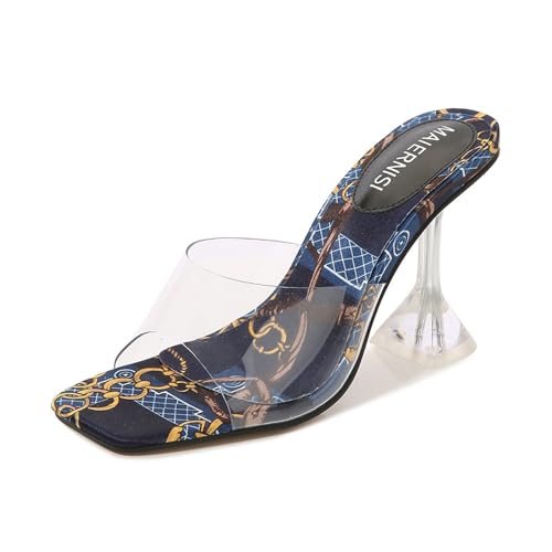 Damen-Sandalen mit klarem Absatz, transparent, Stiletto-Absatz, Hausschuhe, rückenfrei, Peep-Toe, Slip-on-Pantoletten mit Absatz von KEROBGJFS