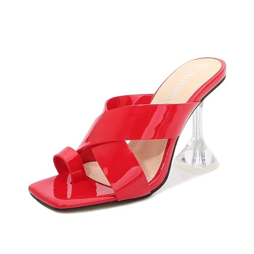 Damen-Sommersandalen, transparente Slingback-High-Heels, quadratische Zehenschuhe, geeignet für Party-Hochzeiten von KEROBGJFS