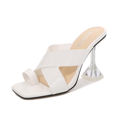 Damen-Sommersandalen, transparente Slingback-High-Heels, quadratische Zehenschuhe, geeignet für Party-Hochzeiten von KEROBGJFS